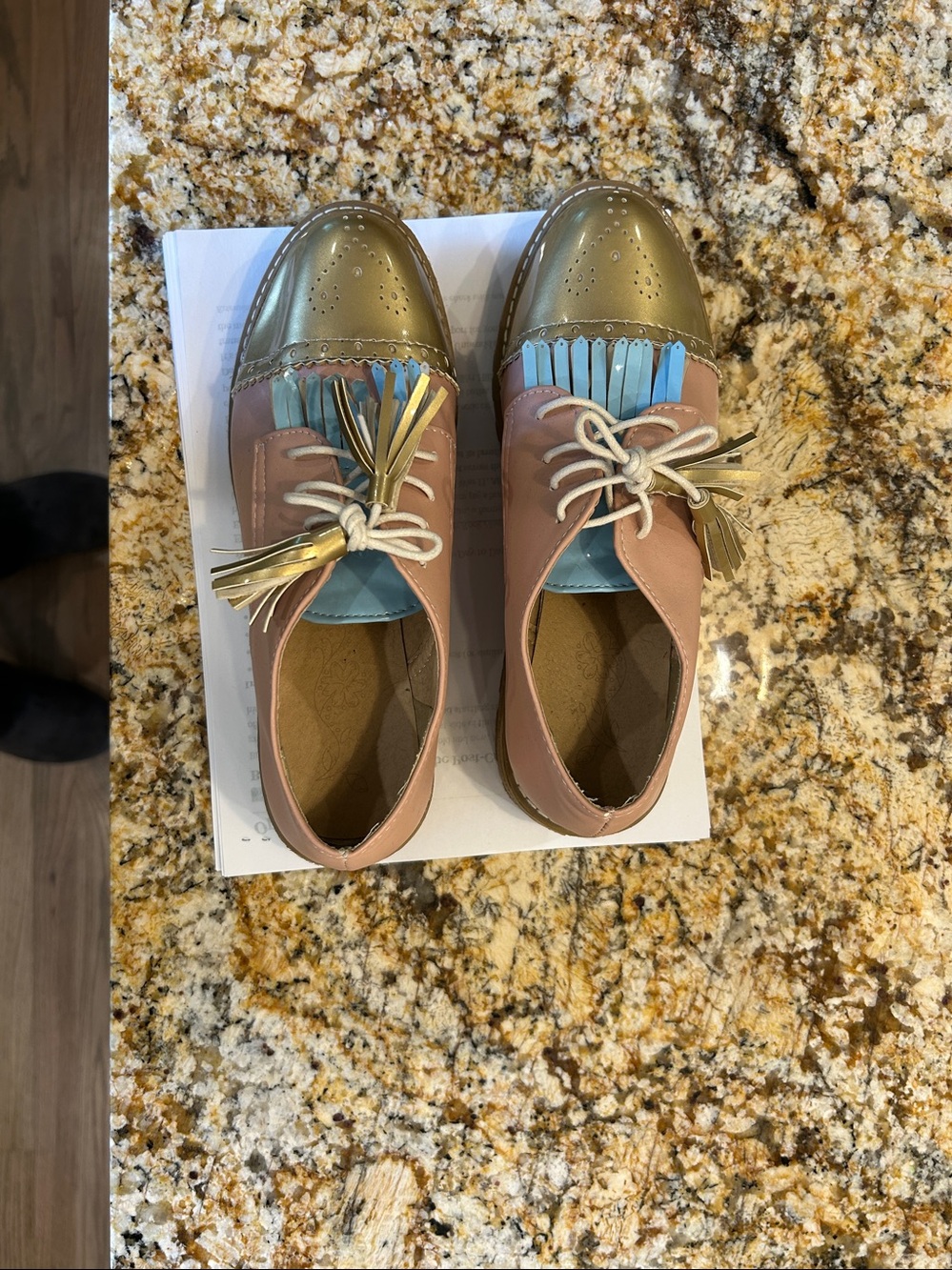 Pink & Gold Tassel Fringe Oxford Flats